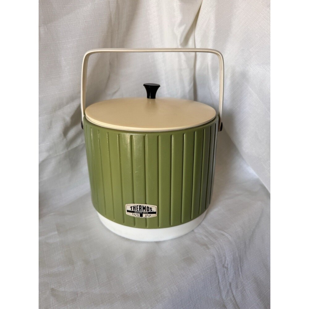 Thermos Brand Vintage 1970s Set Ice Bucket & Food Beverage Jug Avocado Green